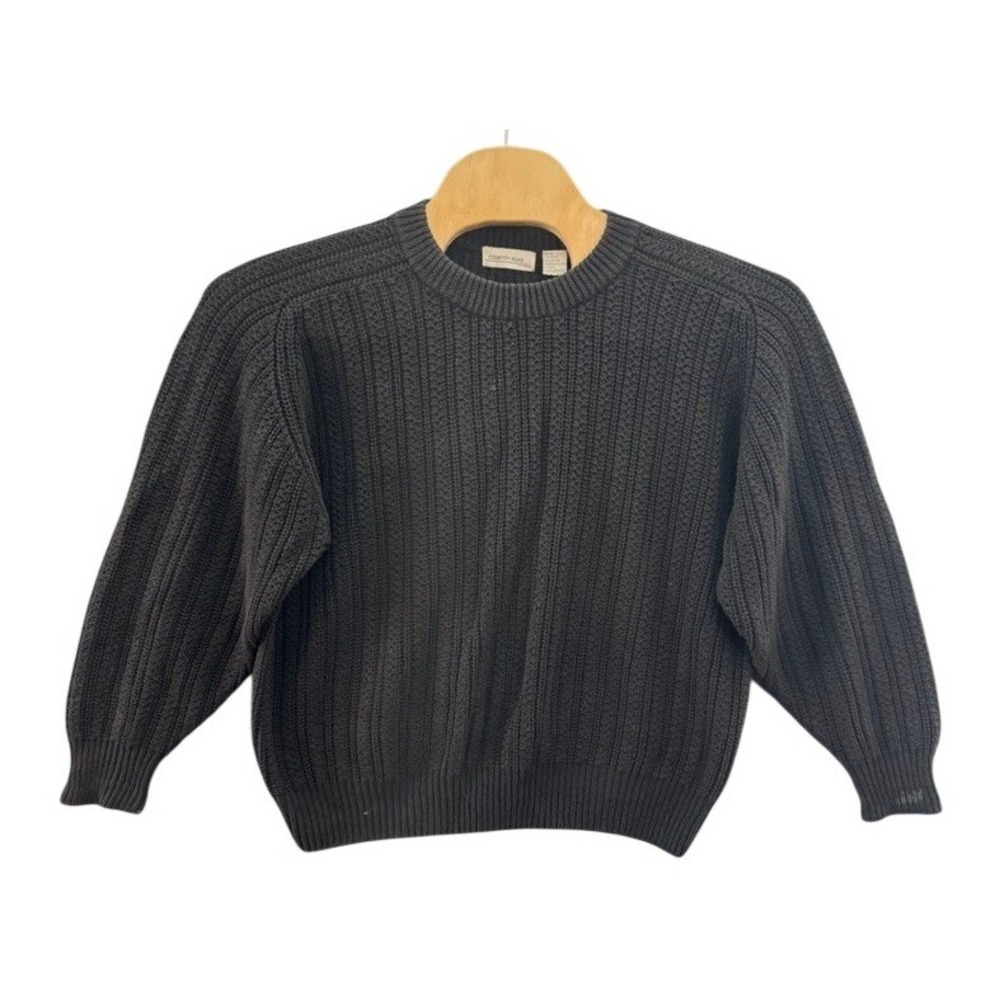 Country Road Mens Ramie Cotton Ribbed Knit Sweater Charcoal Gray Size M Vintage